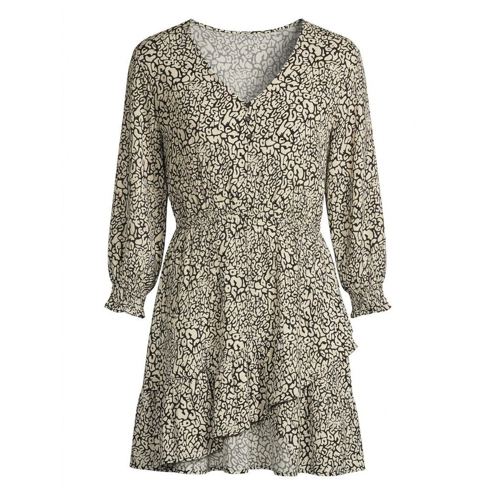 Melloday Mini Dress Women Large Black White Abstract Animal Print Smocked Ruffle